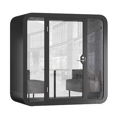 Commercial Complex Modern Lounge Area With Glass Partition Sofa And Table 3d model
