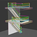 Modern Staircase Model With Transparent Platforms Wooden Steps And Metal Railings