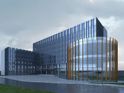 Modern Office Building Exterior With Glass Curtain Walls And Curved Structure Design 3d model