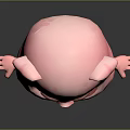 Cute 3D Pink Cartoon Pig Character With Blue Eyes Black Shirt Blue Shorts Standing Pose