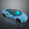 Blue Sports Car With Black Roof And Green Windows Sleek Modern Design And Black Wheels