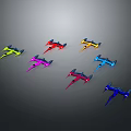 Colorful Model Airplanes In Various Colors Arranged On Gray Background