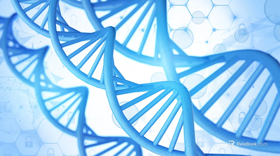 Molecular Medical Device Featuring Blue DNA Double Helix and Hexagonal Background 3d model 