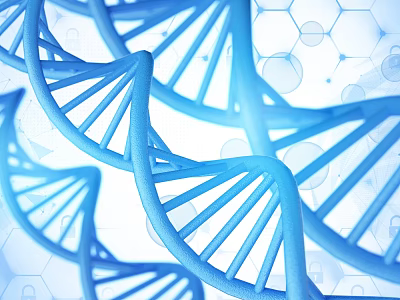 Molecular Medical Device Featuring Blue DNA Double Helix and Hexagonal Background 3d model
