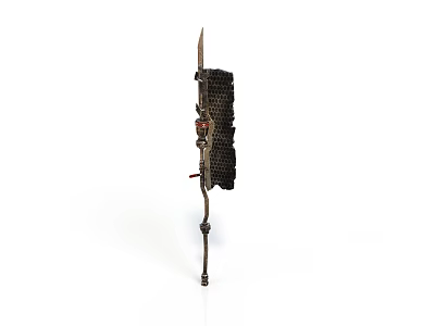 Traditional Handcrafted Tool Featuring Long Wooden Pole Netted Section And Ornate Details 3d model