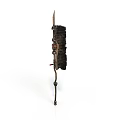 Traditional Handcrafted Tool Featuring Long Wooden Pole Netted Section And Ornate Details