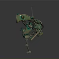 Vintage Robot Character With Green Gold Body Glowing Eyes Antenna And Mechanical Limbs