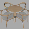 Modern Round Dining Table Design with Four Chairs and Light Wooden Frame 3d model