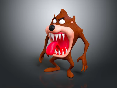 3D Cartoon Wolf Game Movie Character With Fierce Expression Sharp Teeth And Red Tongue 3d model