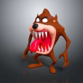 3D Cartoon Wolf Game Movie Character With Fierce Expression Sharp Teeth And Red Tongue