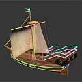 Wooden Sailing Ship Model Featuring Yellow Sails And Detailed Wooden Hull Design