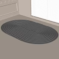 Stylish Dark Gray Oval Rug With Concentric Circles And Grid Stripes Design In Modern Interior