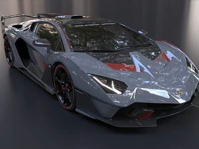 Gray Sports Car with Red Stripes Sleek Design Sporty Appearance Black Wheels and Rear Spoiler 3d model
