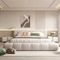 Modern Bedroom With Large Bed Decorative Painting Nightstands Plush Toys Green Cushion And Large Window