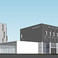 Modern School Building With Contemporary Architecture Gray White Facade And Large Windows 3d model