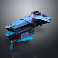 Futuristic Spaceship Model With Geometric Design And Neon Blue Purple Lights