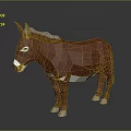 Low Poly Style Brown Donkey With White Nose And Hooves On Gray Background