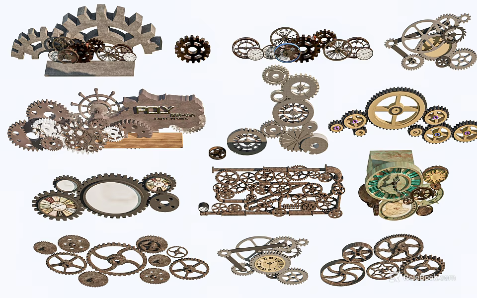 Unique Garden Decor Ornaments With Various Vintage Metal Gears For Outdoor Landscaping 3d model 