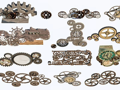 Unique Garden Decor Ornaments With Various Vintage Metal Gears For Outdoor Landscaping 3d model