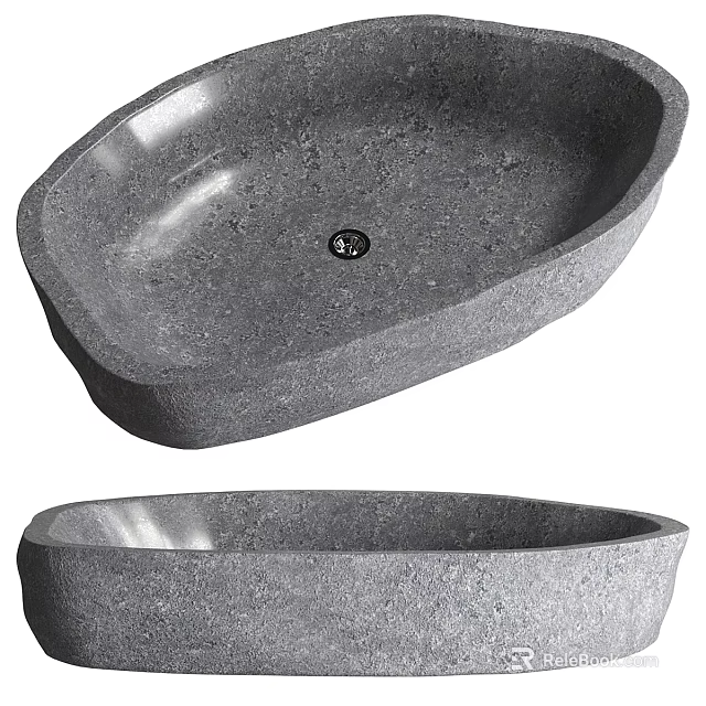 Modern Bathroom Gray Stone Oval Washbasin With Natural Texture And Sleek Design 3d model 