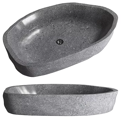 Modern Bathroom Gray Stone Oval Washbasin With Natural Texture And Sleek Design 3d model