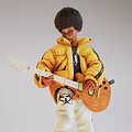 Game Movie Character Wearing Yellow Jacket White Pants with Black Patterns Playing Brown Electric Guitar