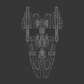 Red and Black Sci Fi Spaceship with Multiple Structural Sections and Large Interstellar Battleship Design