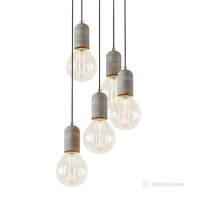 Modern Cluster Pendant Lights With Gray Cement Bases And Clear Glass Bulbs For Interior Lighting 3d model 