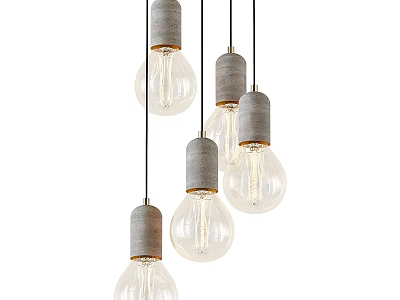 Modern Cluster Pendant Lights With Gray Cement Bases And Clear Glass Bulbs For Interior Lighting 3d model