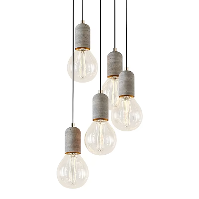 Modern Cluster Pendant Lights With Gray Cement Bases And Clear Glass Bulbs For Interior Lighting 3d model