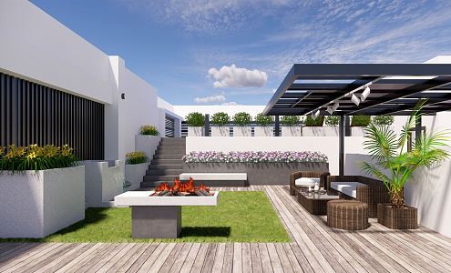 Modern Garden Roof Garden Courtyard View 3d model