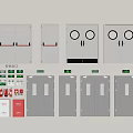 Gray Electrical Control Panels With Fire Extinguishers And Green Indicators 3d model