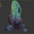 Glowing Blue Crystal Structure With Rock Base And Small Stones