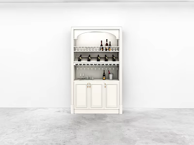 Modern White Wine Cabinet With Glassware Racks And Wine Bottles Storage Shelves 3d model