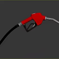 Red Fuel Nozzle With Flexible Black Hose And Metal Spout In Fuel Station Equipment