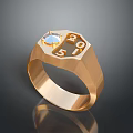 Elegant Gold Geometric Ring Design With Numbers And Blue Gemstone 3d model