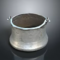 Vintage Silver Metal Container With Two Side Handles For Household Use