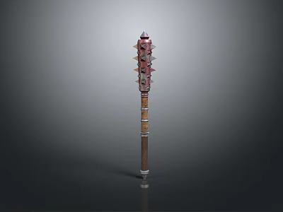 Medieval Spiked Blunt Weapon With Wooden Shaft And Metal Decorative Spikes 3d model
