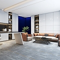 Style Office General Manager Room Blue Office Desk and Chair 3d model