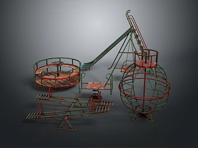 Outdoor Metal Playground Equipment With Swing Slide And Rotating Play Structures For Kids 3d model