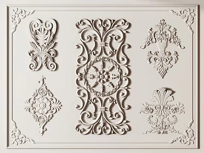 Intricate Ornate Carved Decorative Patterns For Wall Decor With Floral And Scroll Motifs 3d model
