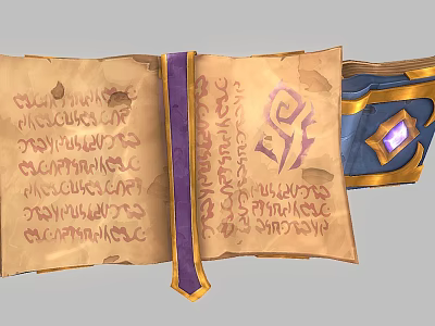 Ancient Book with Handwritten Script Purple Ribbon and Blue Ornament Featuring Purple Gem 3d model