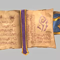 Ancient Book with Handwritten Script Purple Ribbon and Blue Ornament Featuring Purple Gem