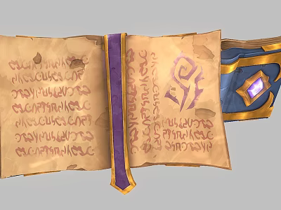 Ancient Book with Handwritten Script Purple Ribbon and Blue Ornament Featuring Purple Gem 3d model