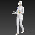 Woman Nurse in White Uniform Holding Tray with Medicine Bottles and Boxes