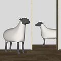 Sheep Shaped White Gray Chair in Modern Indoor with Mirror Reflection and Wooden Floor