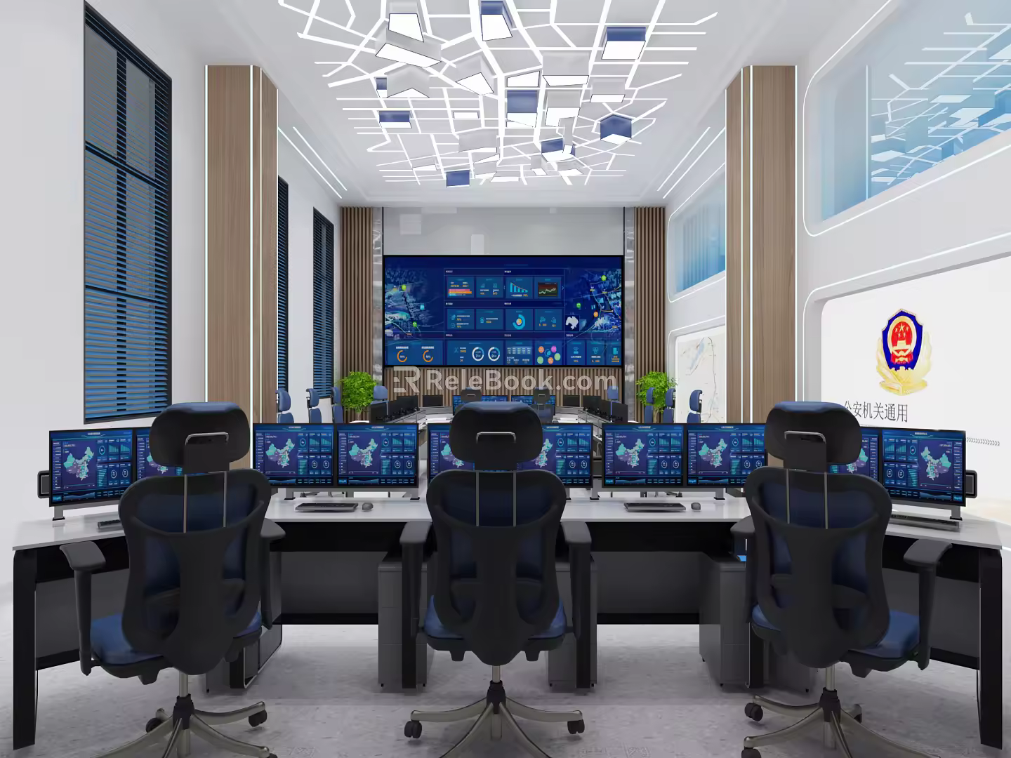 Command Control Room of Modern Monitoring Room 3d model