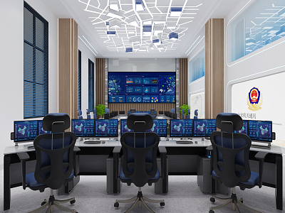 Command Control Room of Modern Monitoring Room 3d model