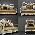 Luxurious Velvet Sofa Set With Carved White Frame And Decorative Pillows
