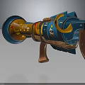 Blue And Orange Toy Weapon Featuring Circular Front And Yellow Accent Details